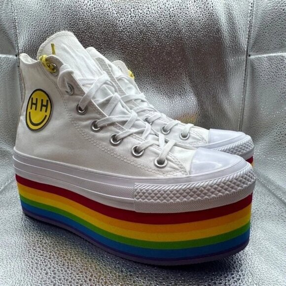 Size 7 - Converse X Miley Cyrus Pride Chuck Taylor All Star White Platform Shoe - Picture 8 of 8